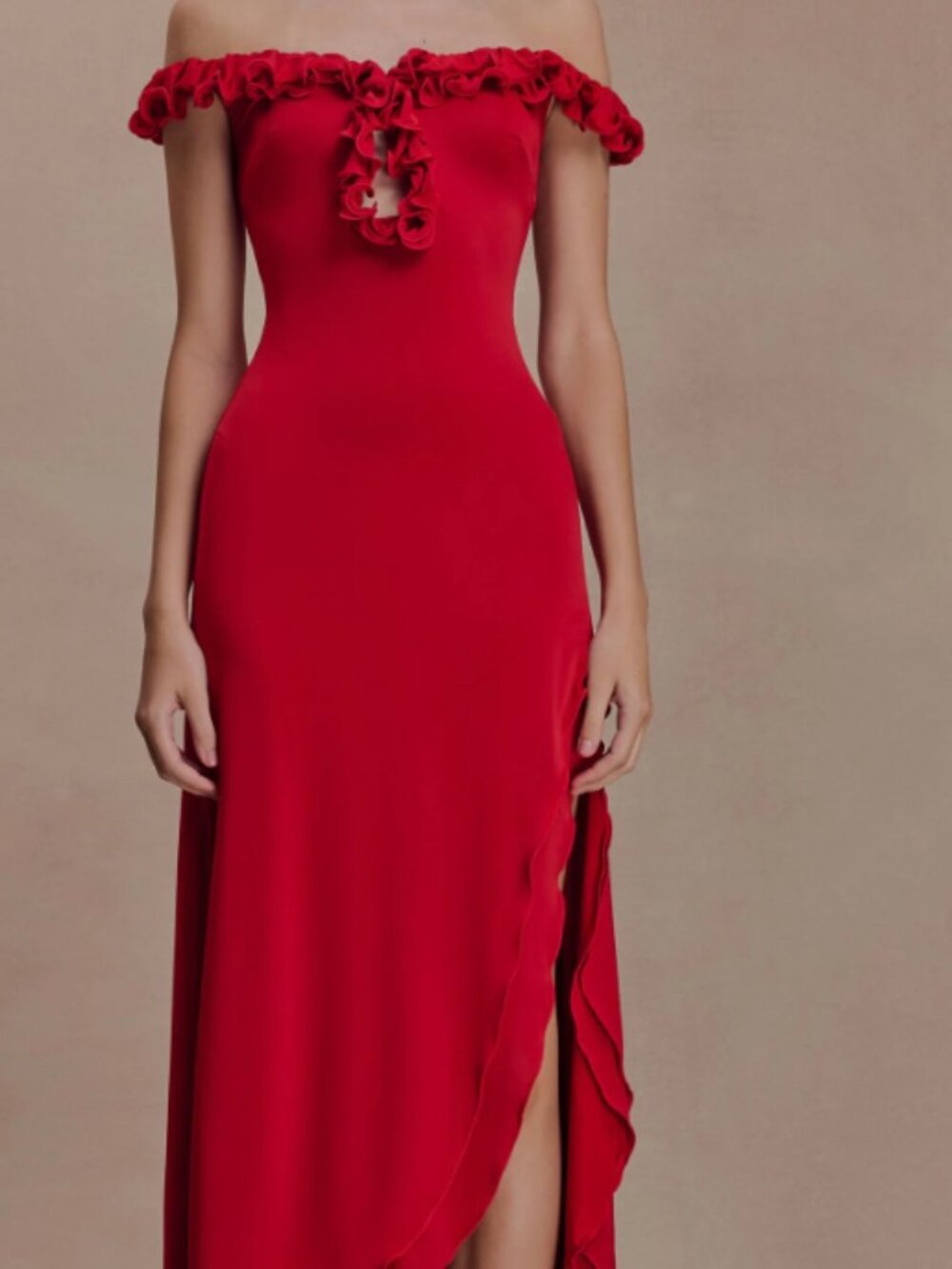 Meshki Red Midi Off the Shoulder Dress - Picture 2 of 5